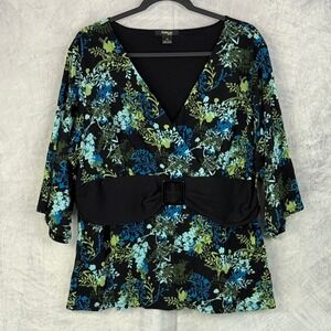 Y2k Style & Co dark Floral 3/4 Sleeve babydoll Top women's Plus Size 2X mesh